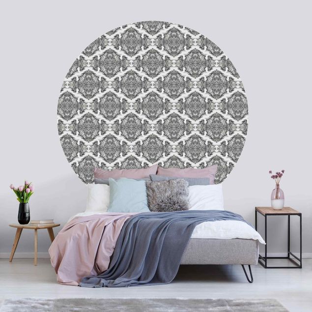 Wanddeko Wohnzimmer Aquarell Barock Muster mit Ornamenten in Grau