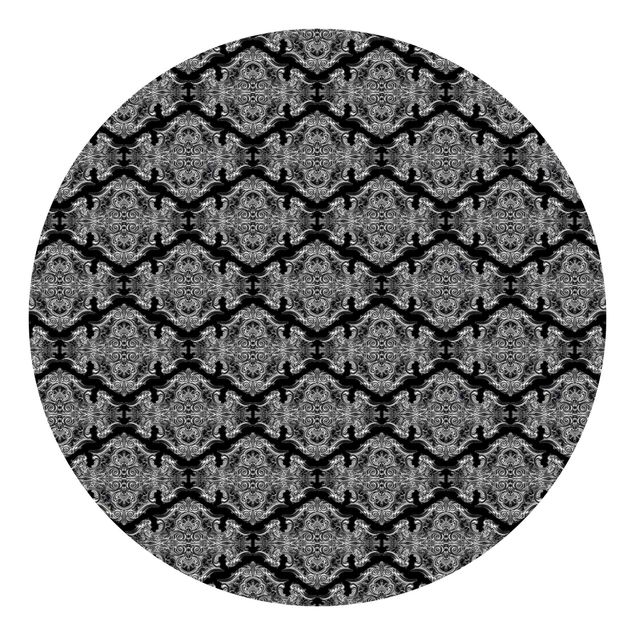 Wanddeko Flur Aquarell Barock Muster mit Ornamenten vor Schwarz