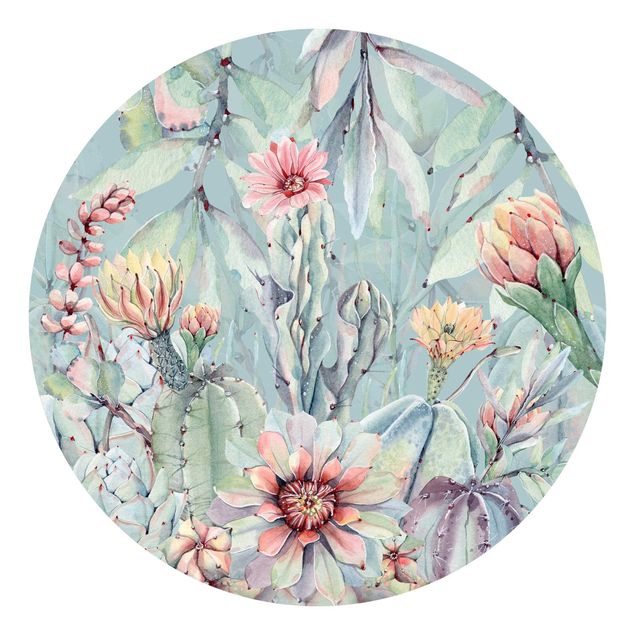 Wanddeko Esszimmer Aquarell Blühende Kakteen Bouquet