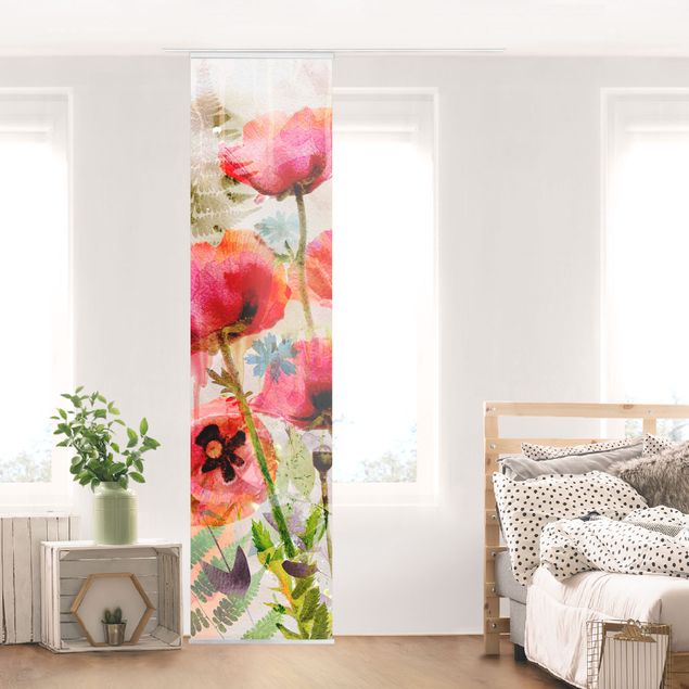 Wanddeko Wohnzimmer Aquarell Blumen Mohn