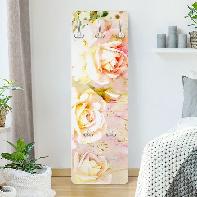 Wanddeko beige Aquarell Blumen Rosen