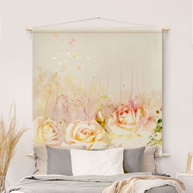 Wanddeko beige Aquarell Blumen Rosen