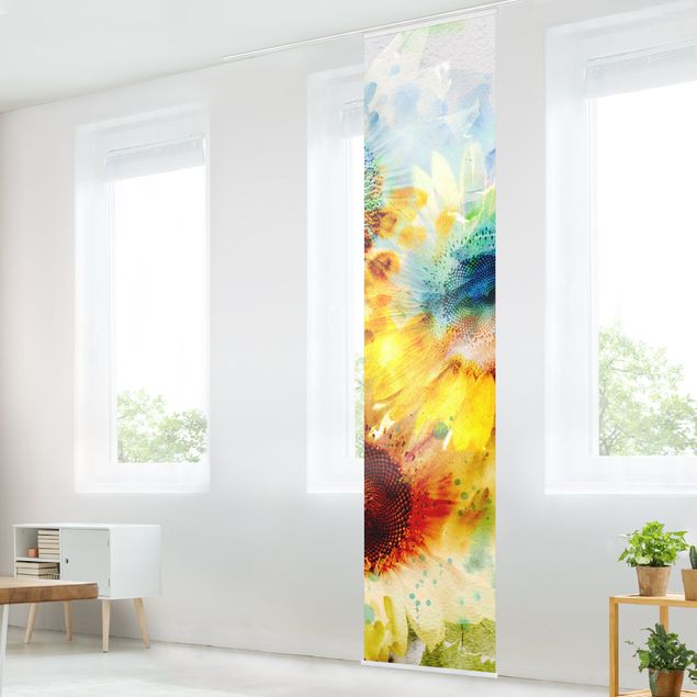Wanddeko Wohnzimmer Aquarell Blumen Sonnenblumen