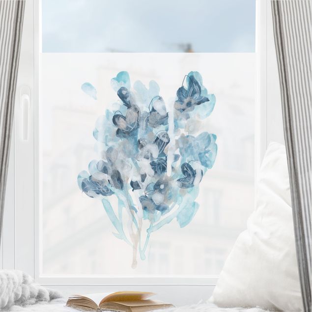Wanddeko blau Aquarell Bouquet in blauen Schattierungen