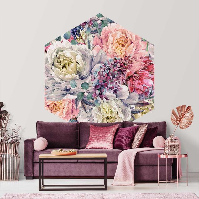Wanddeko Schlafzimmer Aquarell Florales Bouquet