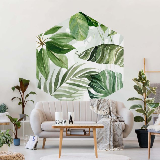 Wanddeko Esszimmer Aquarell Tropische Blätter und Ranken
