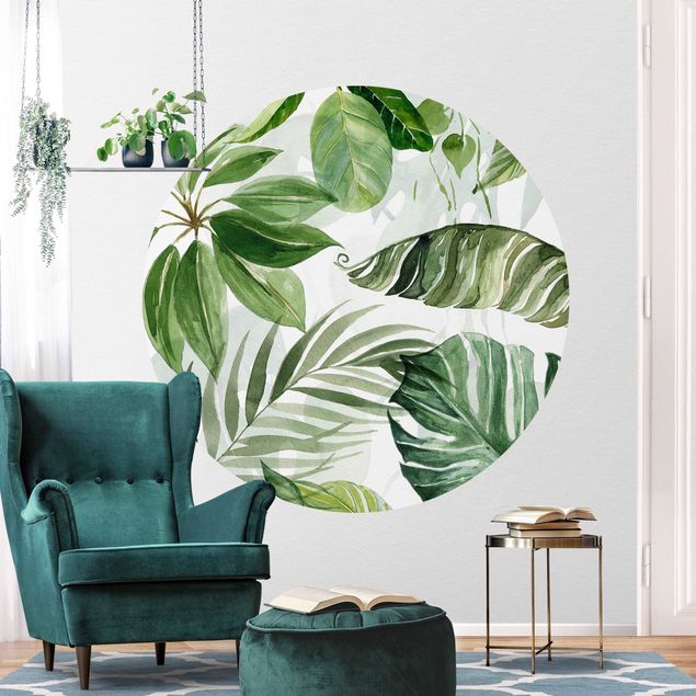 Wanddeko Wohnzimmer Aquarell Tropische Blätter und Ranken