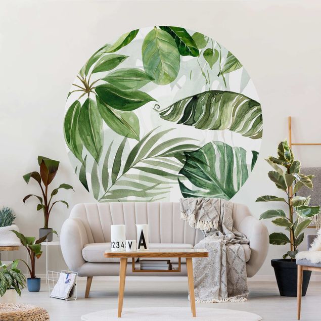 Wanddeko Schlafzimmer Aquarell Tropische Blätter und Ranken