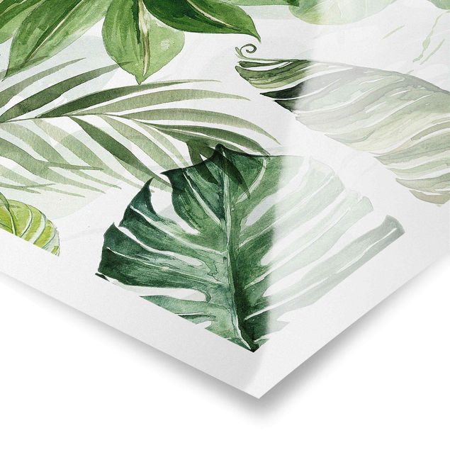 Wanddeko Pflanzen Aquarell Tropische Blätter und Ranken