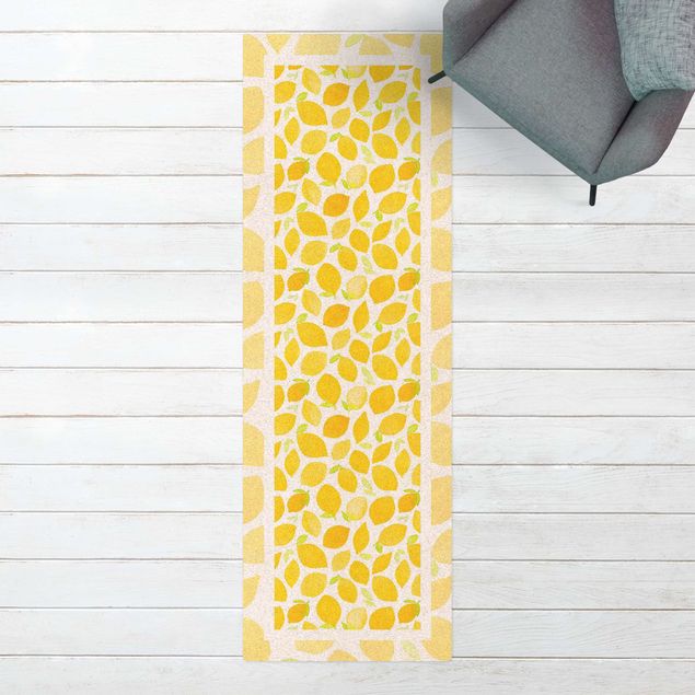 Wanddeko gelb Aquarell Zitronen mit Blättern und Rahmen