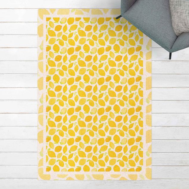 Wanddeko gelb Aquarell Zitronen mit Blättern und Rahmen