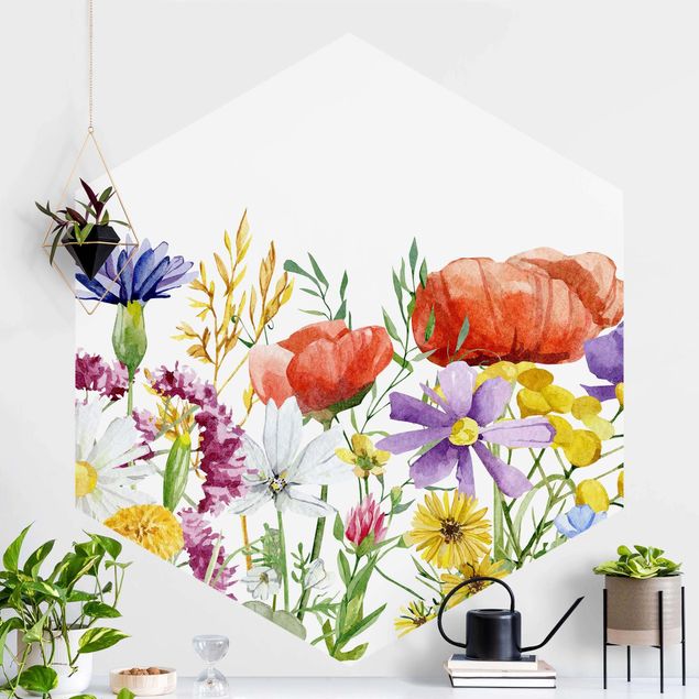 Wanddeko bunt Aquarellierte Blumen