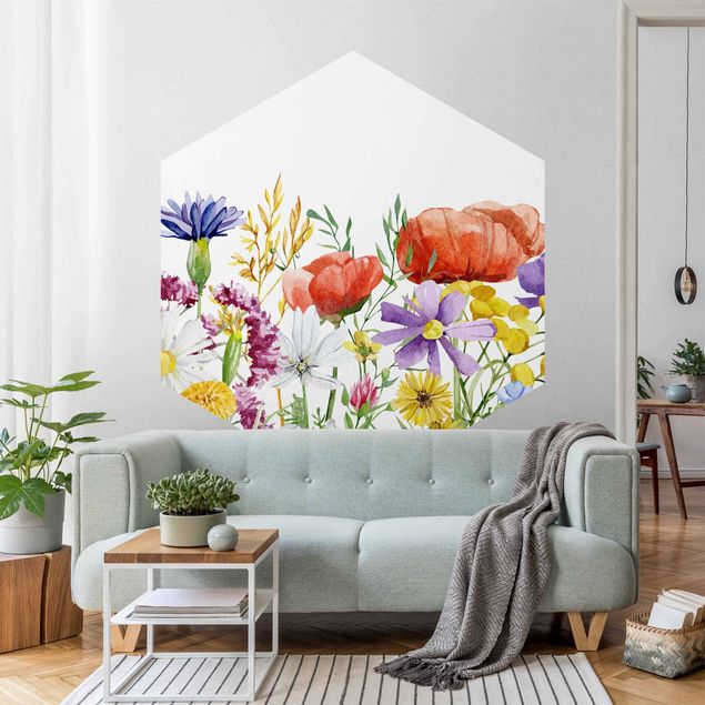 Wanddeko Schlafzimmer Aquarellierte Blumen