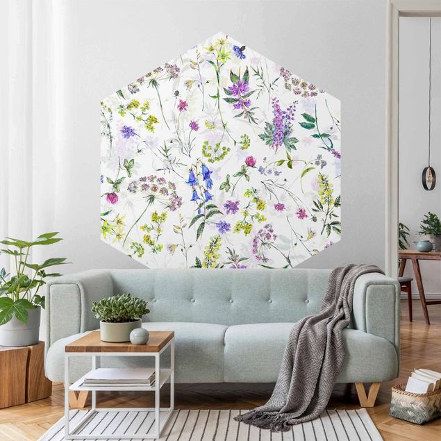Wanddeko Schlafzimmer Aquarellierte Wiesenblumen