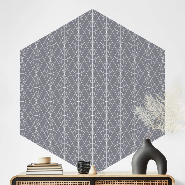 Tapete geometrische Muster Art Deco Diamant Muster vor Grau XXL