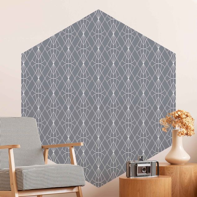 Wanddeko Schlafzimmer Art Deco Diamant Muster vor Grau XXL