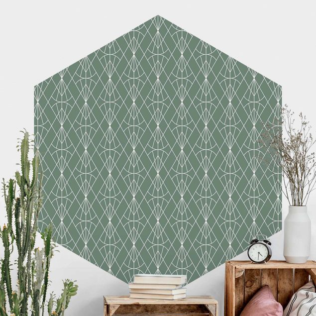 Tapete geometrisch Art Deco Diamant Muster vor Grün XXL