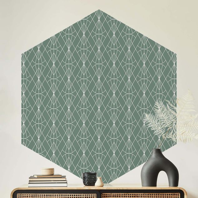 Wanddeko Schlafzimmer Art Deco Diamant Muster vor Grün XXL