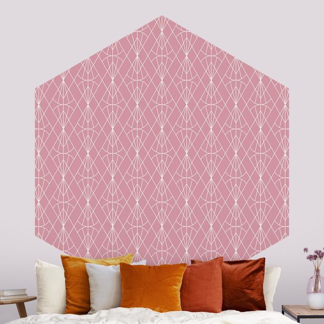 Wanddeko Schlafzimmer Art Deco Diamant Muster vor Rosa XXL