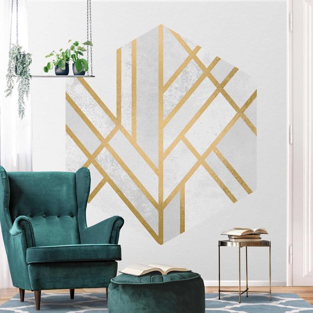 Wanddeko Esszimmer Art Deco Geometrie Weiß Gold
