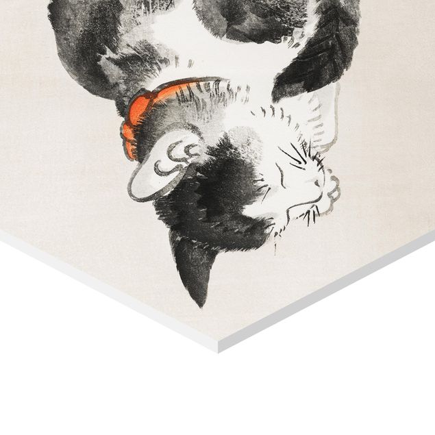 Wanddeko schwarz-weiß Asiatische Vintage Zeichnung Schlafende Katze