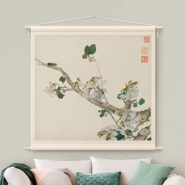 Wanddeko Schlafzimmer Asiatische Zeichnung - Ast mit Blüten