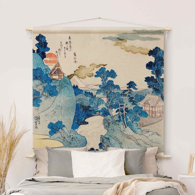 Wanddeko blau Asiatische Zeichnung mit Fluss