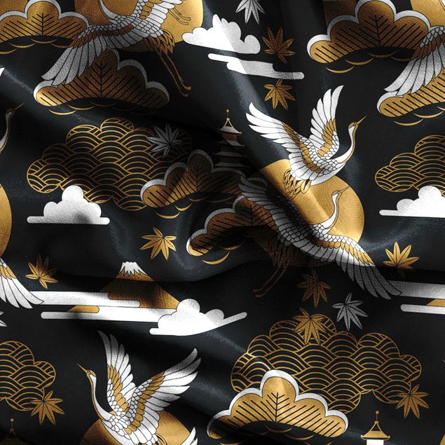 Wanddeko Schlafzimmer Asiatisches Muster mit Kranichen im Herbst
