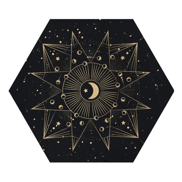 Wanddeko über Bett Astrologie Mond Magie Blau Gold