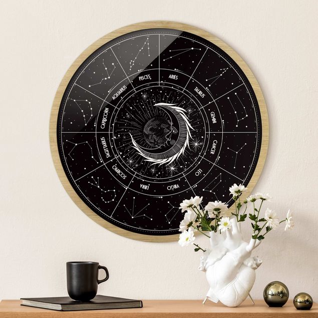Wanddeko Schlafzimmer Astrologie Mond und Sternzeichen Schwarz