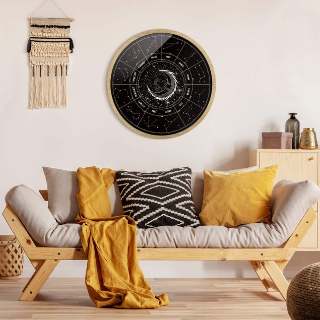 Wanddeko schwarz Astrologie Mond und Sternzeichen Schwarz