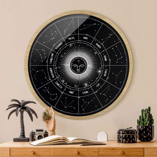 Wanddeko Büro Astrologie Sternzeichen im Sonnenkreis Schwarz