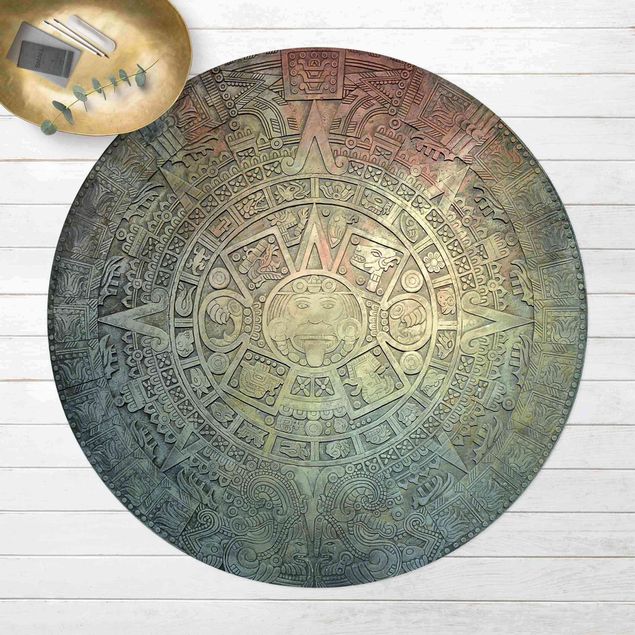Wanddeko bunt Azteken Ornamentik im Kreis