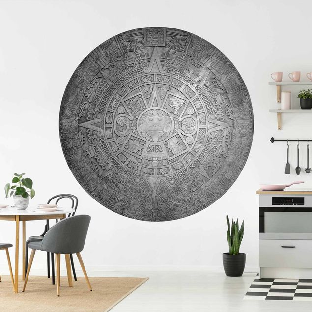 Wanddeko Wohnzimmer Azteken Ornamentik im Kreis Schwarz-Weiß