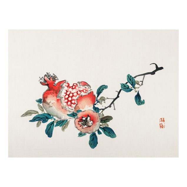 Wanddeko Obst Asiatische Vintage Zeichnung Granatapfel