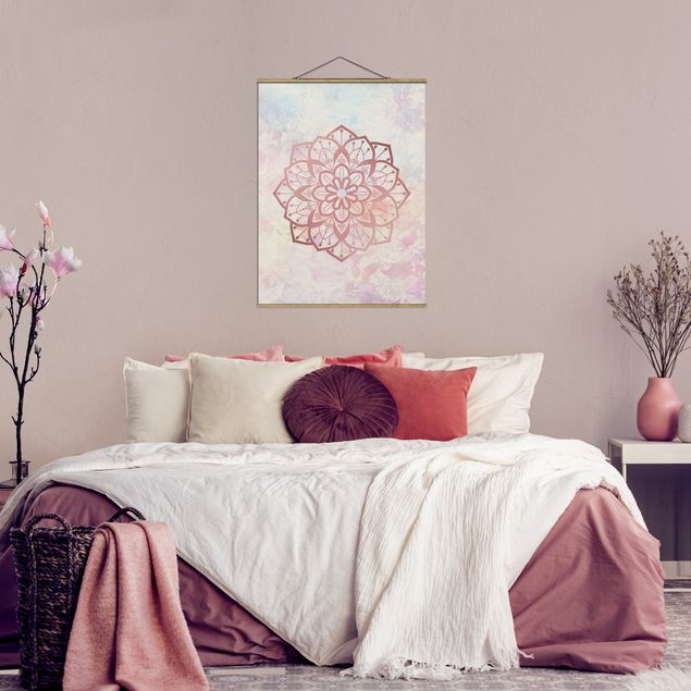 Wanddeko Schlafzimmer Mandala Illustration Blüte rose pastell