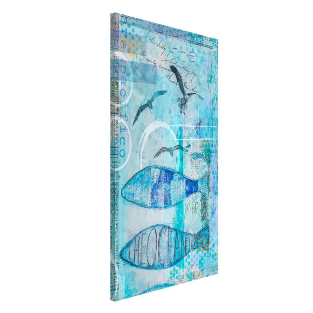 Wanddeko blau Bunte Collage - Blaue Fische