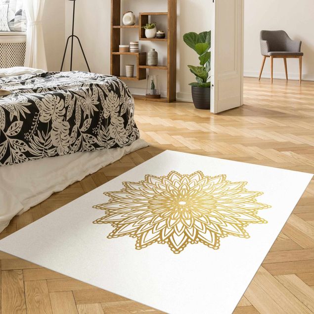 Wanddeko Esszimmer Mandala Sonne Illustration weiß gold