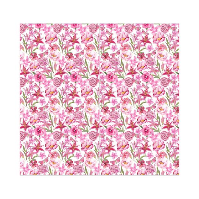 Wanddeko Landhaus Pinke Blumen mit Schmetterlingen
