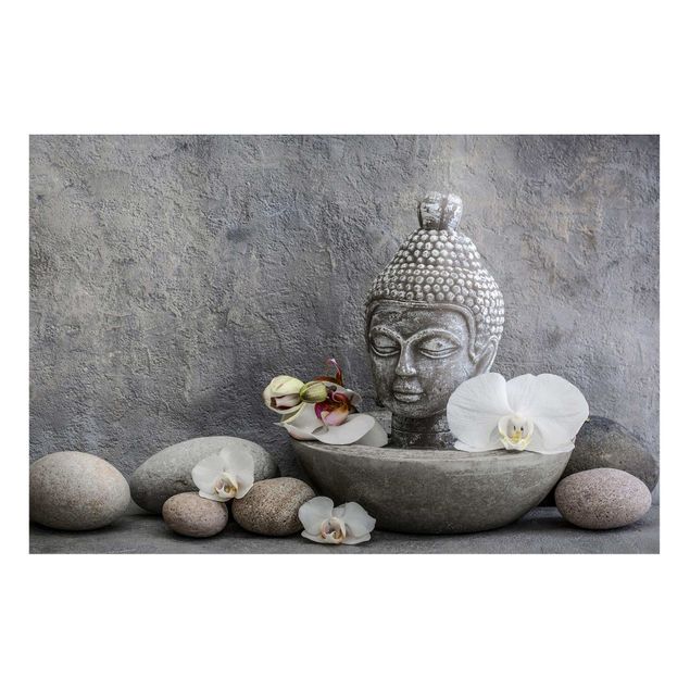 Wanddeko Flur Zen Buddha, Orchideen und Steine