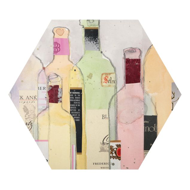 Wanddeko draußen Weinflaschen in Wasserfarbe I