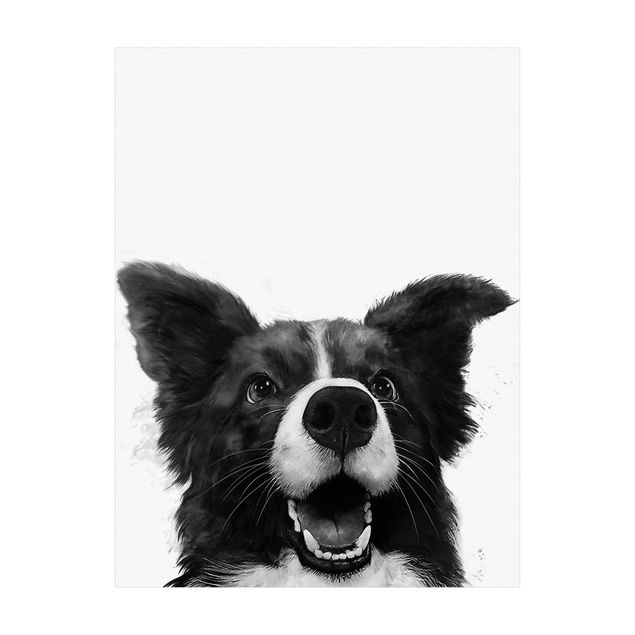 Wanddeko schwarz-weiß Illustration Hund Border Collie Schwarz Weiß Malerei