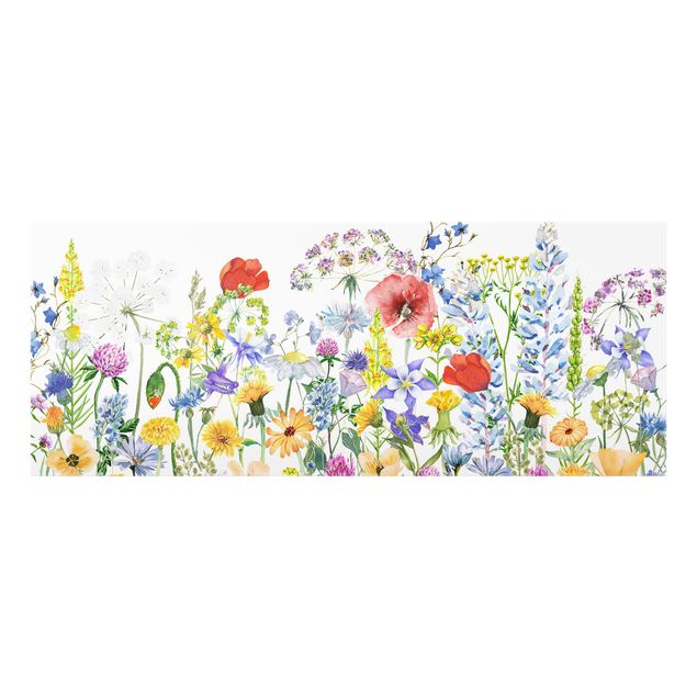 Wanddeko Illustration Aquarellierte Blumenwiese