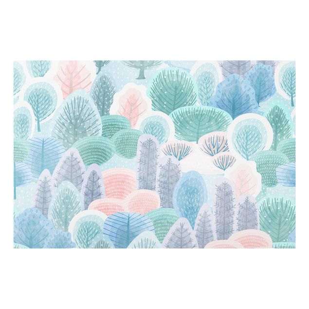 Wanddeko Illustration Glücklicher Wald in Pastell