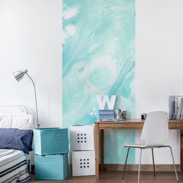 Wanddeko Schlafzimmer Emulsion in weiß und türkis I
