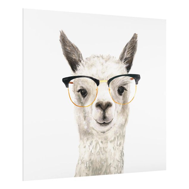 Wanddeko weiß Hippes Lama mit Brille I