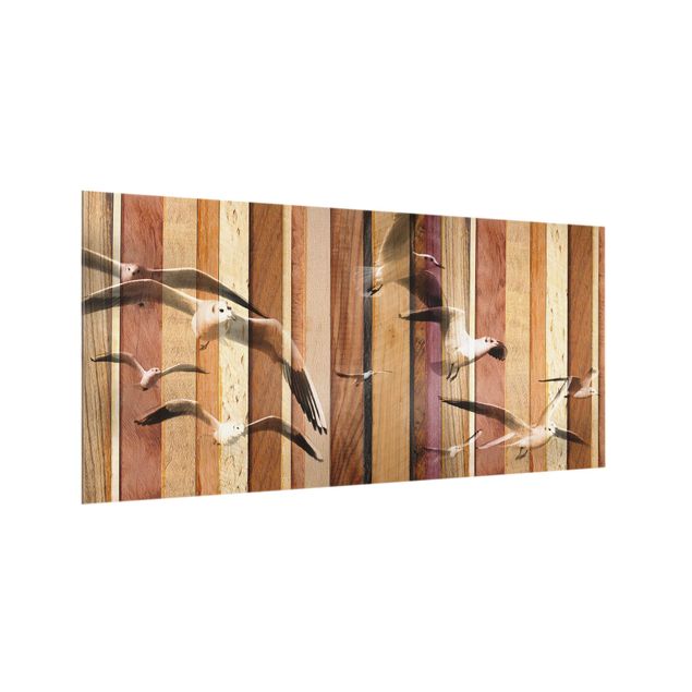 Wanddeko Holz Seemöwen