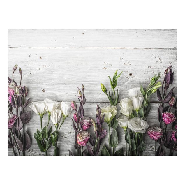 Wanddeko grau Tulpen-Rose Shabby Holzoptik
