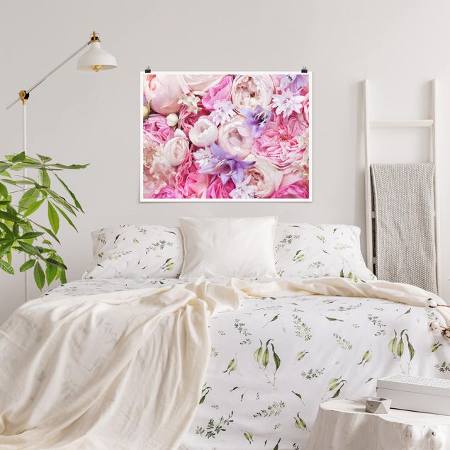 Wanddeko Flur Shabby Rosen mit Glockenblumen