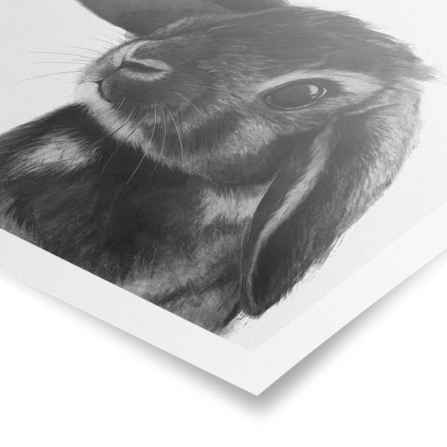 Wanddeko Jugendzimmer Illustration Hase Schwarz Weiß Zeichnung